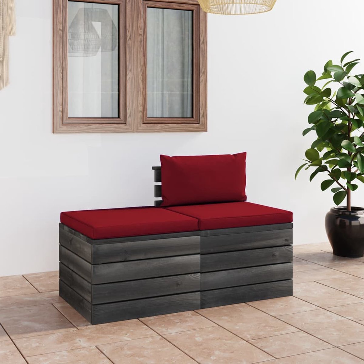 Vidaxl 2-delige Loungeset Met Kussens Pallet Massief Grenenhout - Rood