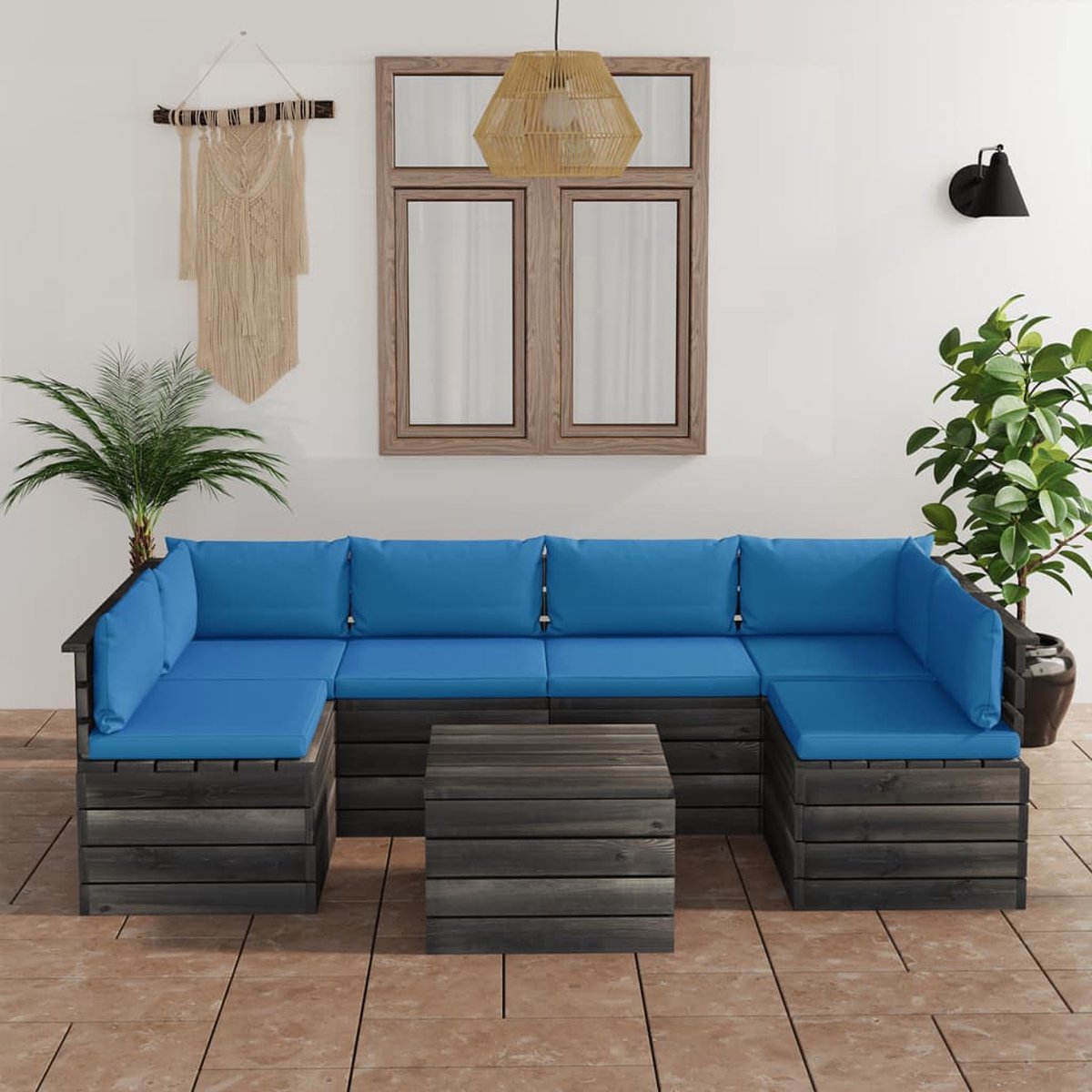 Vidaxl 7-delige Loungeset Met Kussens Pallet Massief Grenenhout - Blauw