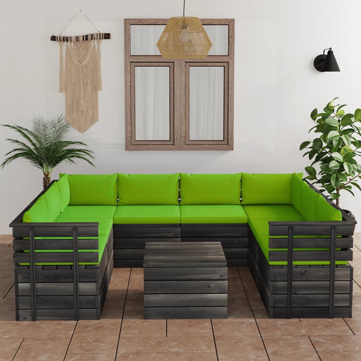 Vidaxl 9-delige Loungeset Met Kussens Pallet Massief Grenenhout - Groen