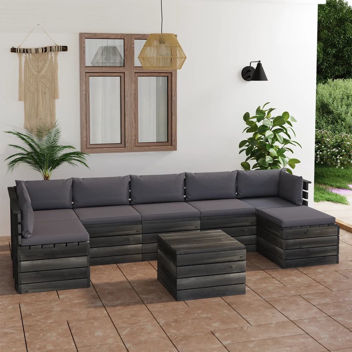 Vidaxl 8-delige Loungeset Met Kussens Pallet Massief Grenenhout - Grijs