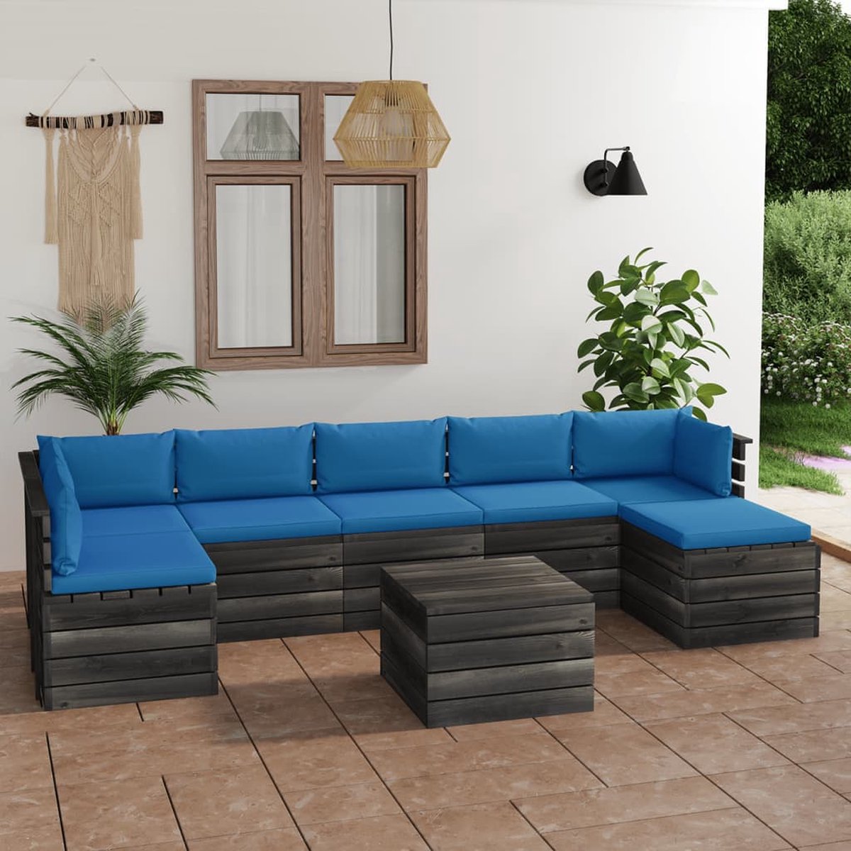 Vidaxl 8-delige Loungeset Met Kussens Pallet Massief Grenenhout - Blauw