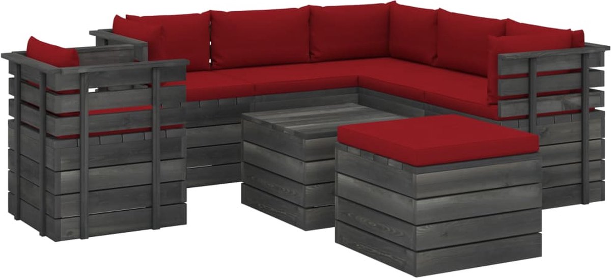 Vidaxl 8-delige Loungeset Met Kussens Pallet Massief Grenenhout - Rood