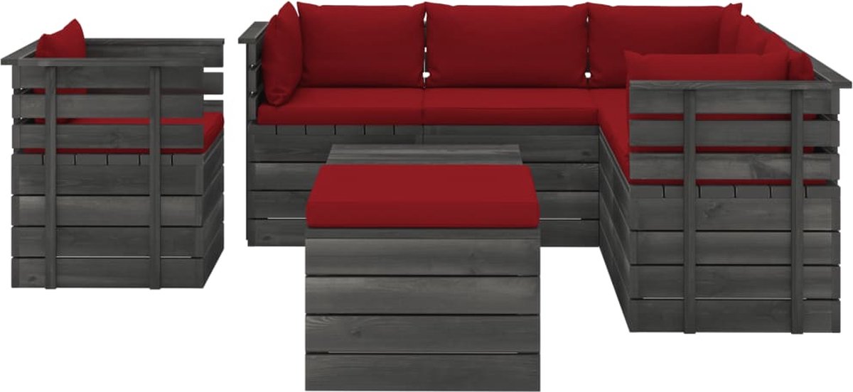 Vidaxl 8-delige Loungeset Met Kussens Pallet Massief Grenenhout - Rood