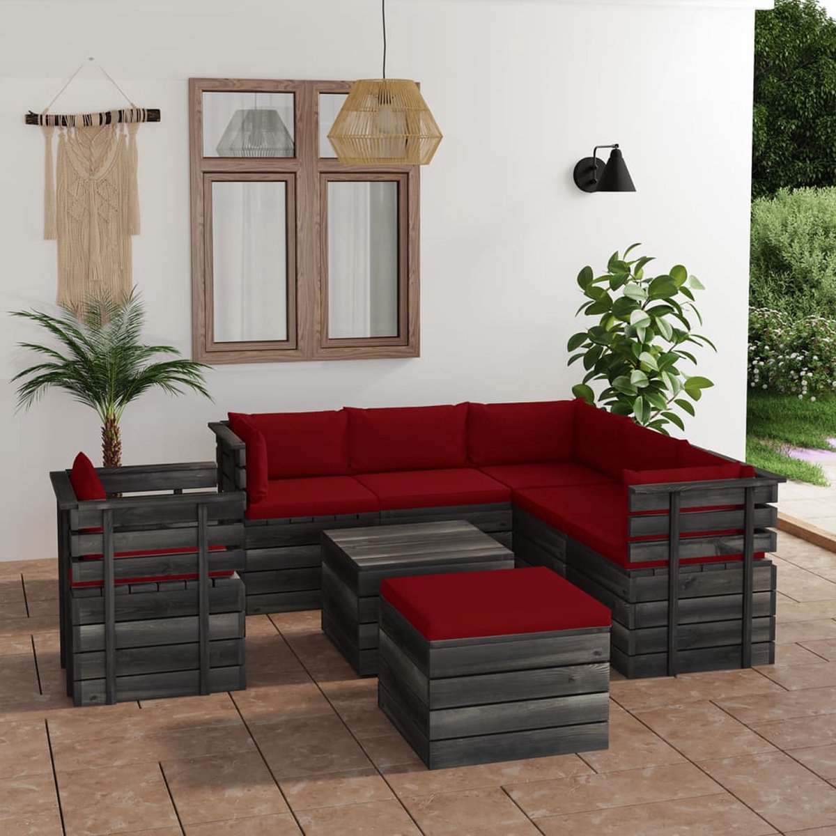 Vidaxl 8-delige Loungeset Met Kussens Pallet Massief Grenenhout - Rood