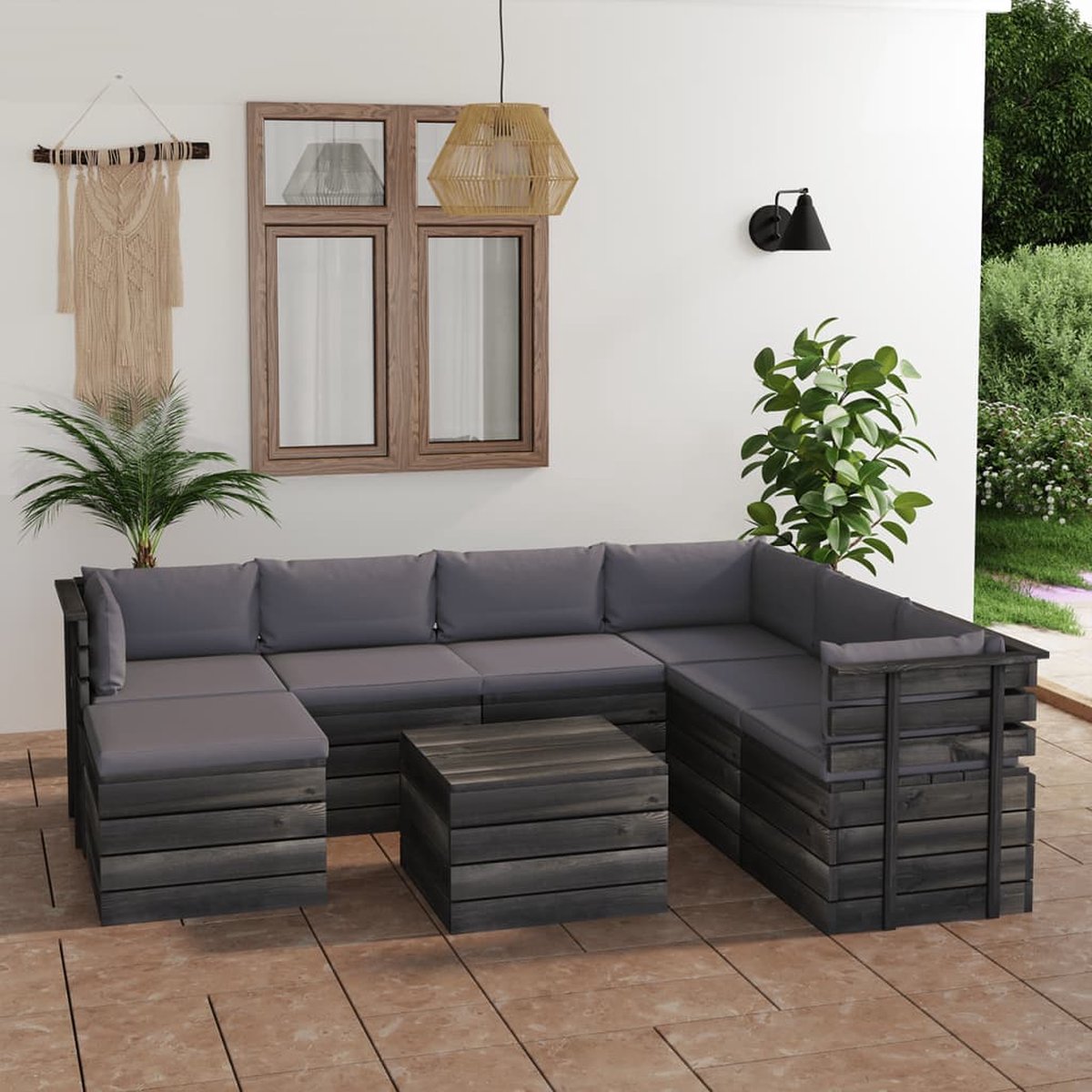 Vidaxl 8-delige Loungeset Met Kussens Pallet Massief Grenenhout - Grijs