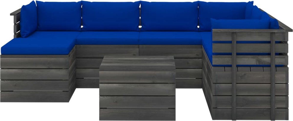 Vidaxl 8-delige Loungeset Met Kussens Pallet Massief Grenenhout - Blauw