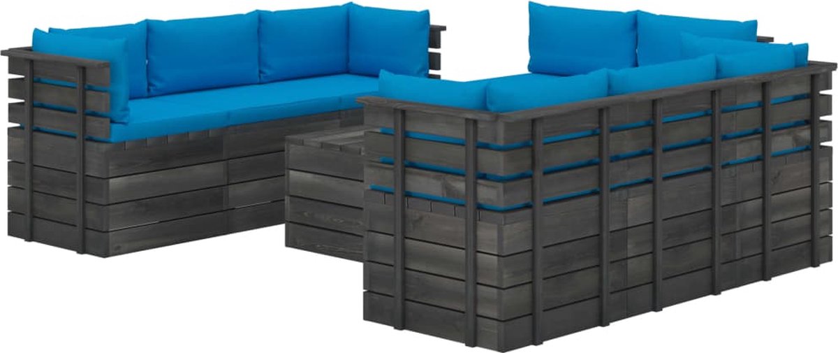 Vidaxl 9-delige Loungeset Met Kussens Pallet Massief Grenenhout - Blauw