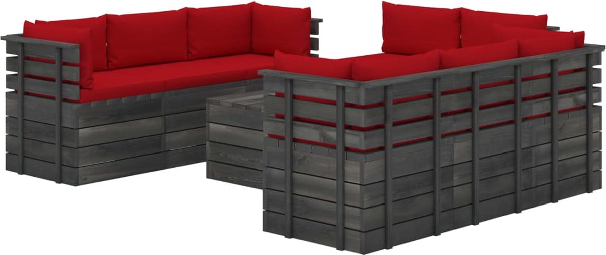 Vidaxl 9-delige Loungeset Met Kussens Pallet Massief Grenenhout - Rood