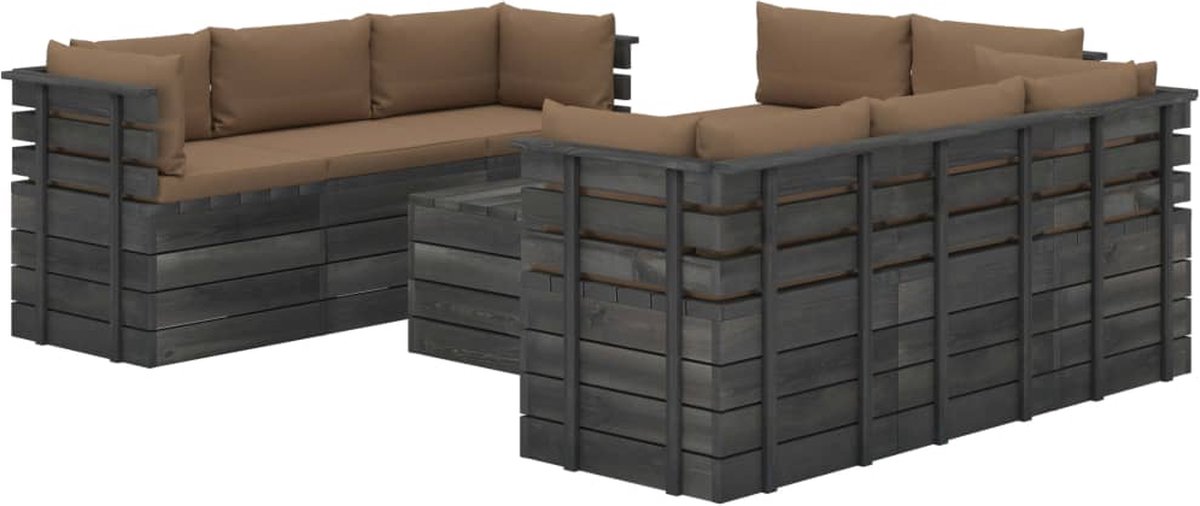 Vidaxl 9-delige Loungeset Met Kussens Pallet Massief Grenenhout - Bruin