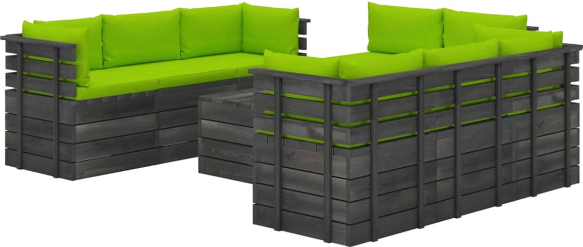 Vidaxl 9-delige Loungeset Met Kussens Pallet Massief Grenenhout - Groen