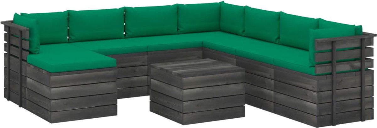 Vidaxl 9-delige Loungeset Met Kussens Pallet Massief Grenenhout - Groen