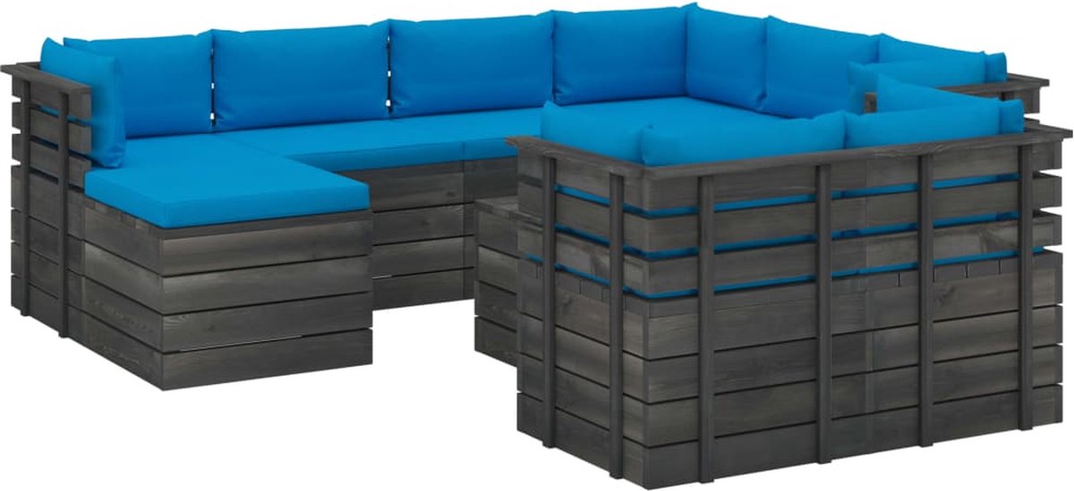 Vidaxl 10-delige Loungeset Met Kussens Pallet Massief Grenenhout - Blauw