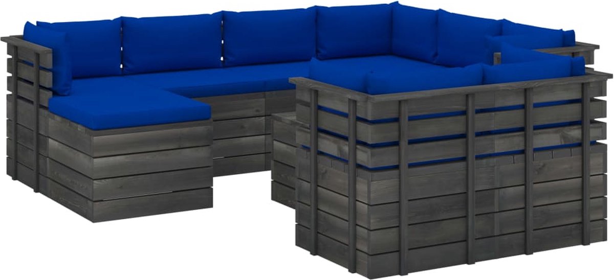 Vidaxl 10-delige Loungeset Met Kussens Pallet Massief Grenenhout - Blauw