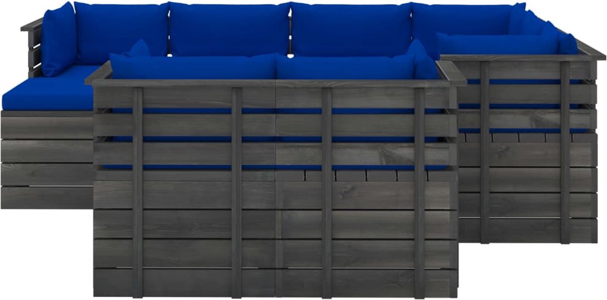 Vidaxl 10-delige Loungeset Met Kussens Pallet Massief Grenenhout - Blauw