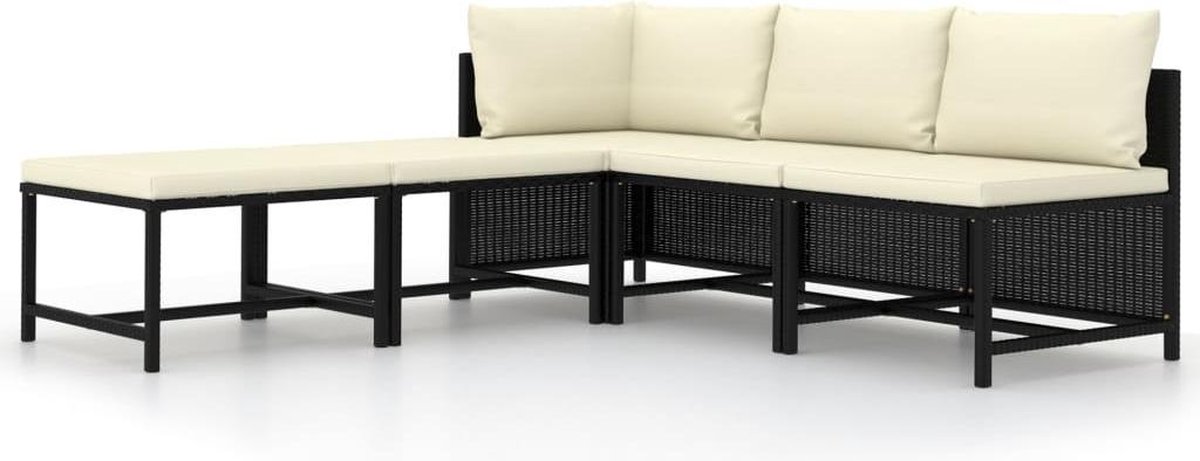 Vidaxl 5-delige Loungeset Met Kussens Poly Rattan - Zwart