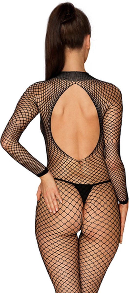 Obsessive Visnet Catsuit Met Sexy Achterkant - - Zwart