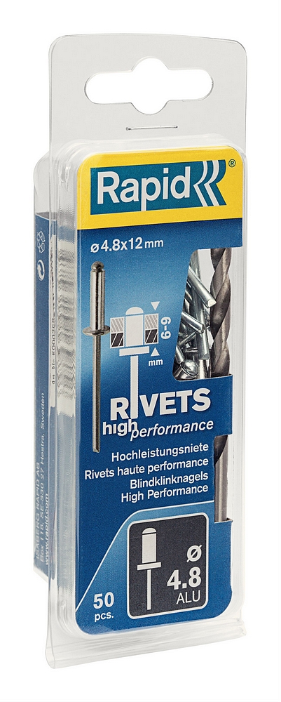 Rapid High performance blindklinknagels Ø4,8 x 12 mm, 50 stuks + boor - 5000388