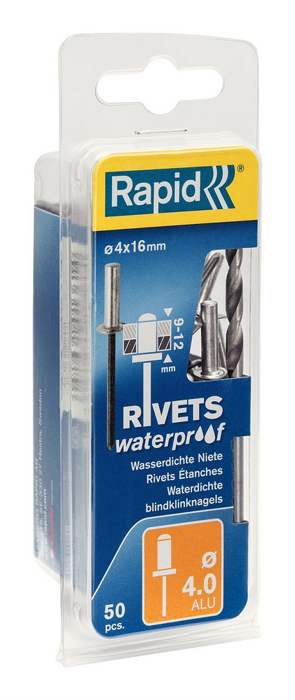 Rapid Waterdichte blindklinknagels Ø4,0 x 16 mm, 50 stuks + boor - 5000401