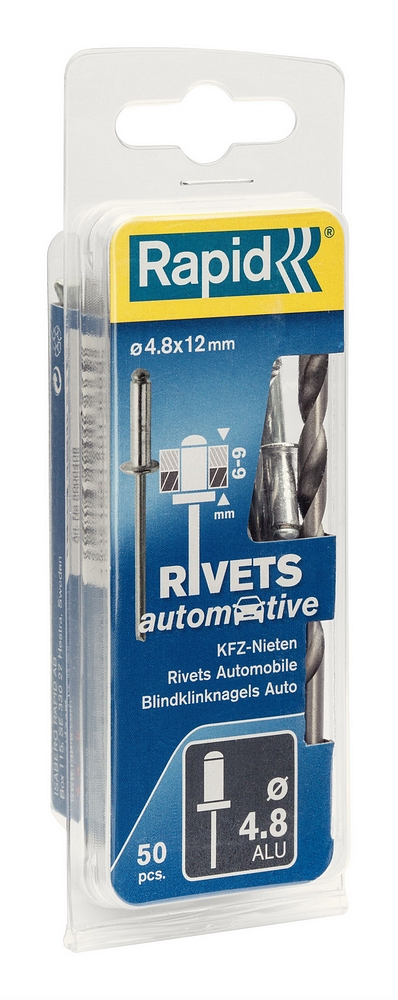 Rapid Automotive blindklinknagels Ø4,8 x 12 mm, 50 stuks + boor - 5000406