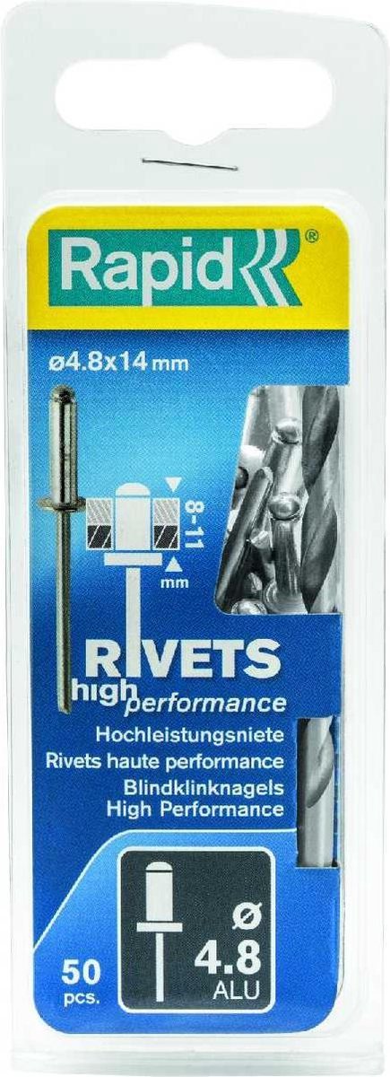 Rapid High performance blindklinknagels Ø4,8 x 14 mm, 50 stuks + boor - 5000389