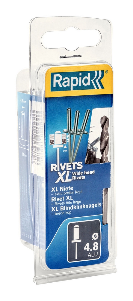 Rapid XL blindklinknagels Ø4,8 x 12 mm, 40 stuks + boor - 5000664
