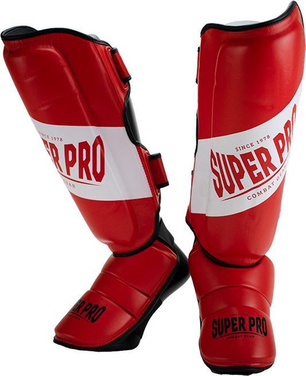 Super Pro Combat Gear Rebel Scheenbeschermers - Rood//Wit - M - Zwart