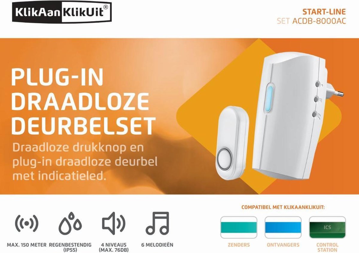 KlikAanKlikUit KlikAan KlikUit ACDB - Draadloze deurbel 70273 - Zwart