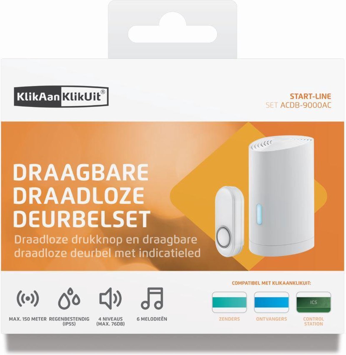 KlikAanKlikUit KlikAan KlikUit ACDB - Draadloze deurbel 70275 - Zwart