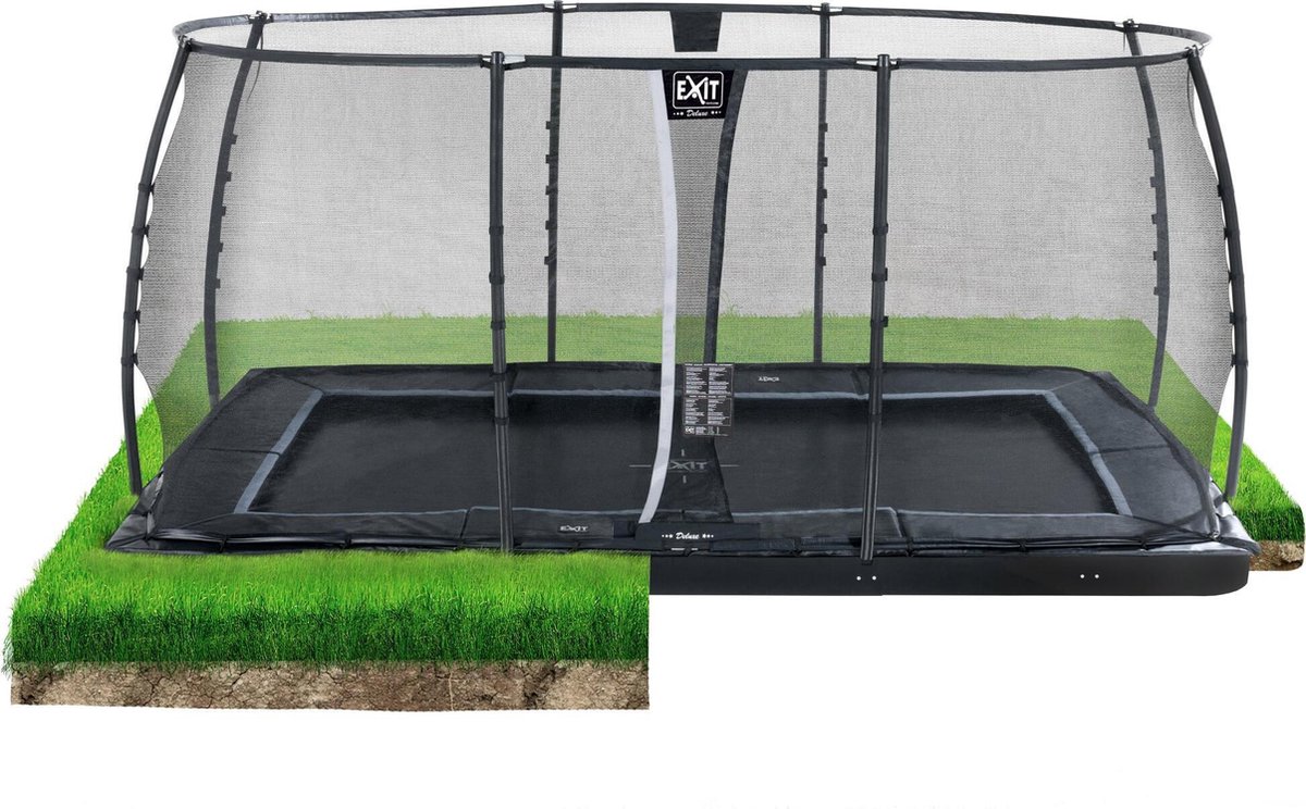 EXIT Toys Dynamic Groundlevel Trampoline 275x458cm Met Veiligheidsnet - - Zwart