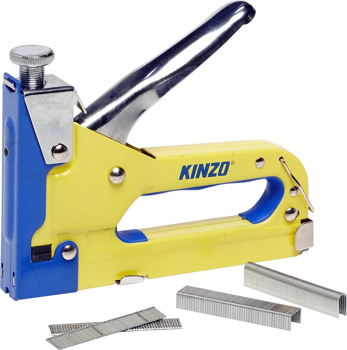 Kinzo Tacker Nietmachine - Incl. 1500 Spijkers En Nieten - Voor Vloerbedekking En Hout - Traploos Instelbaar - Geel