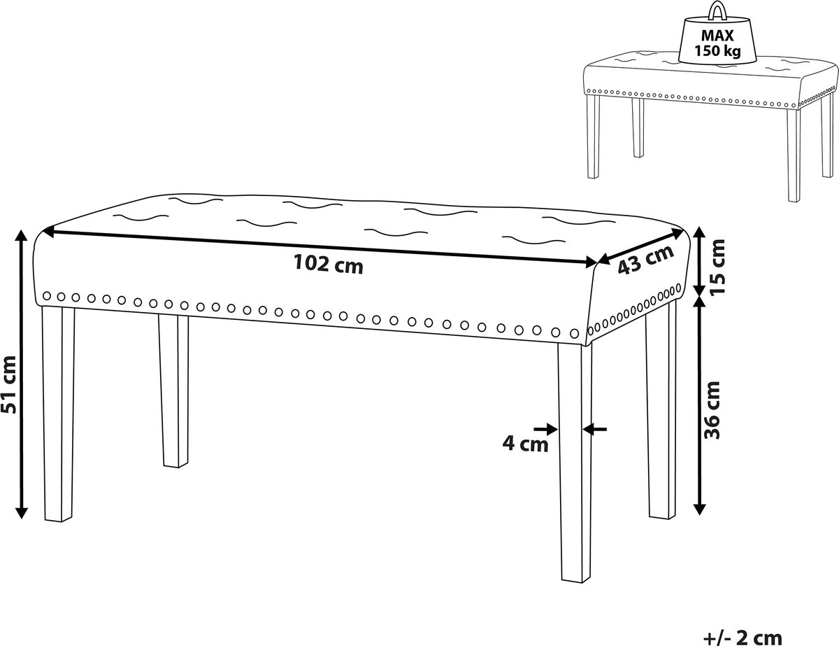Beliani Yorkton Voetenbank Fluweel 43 X 102 Cm - Grijs