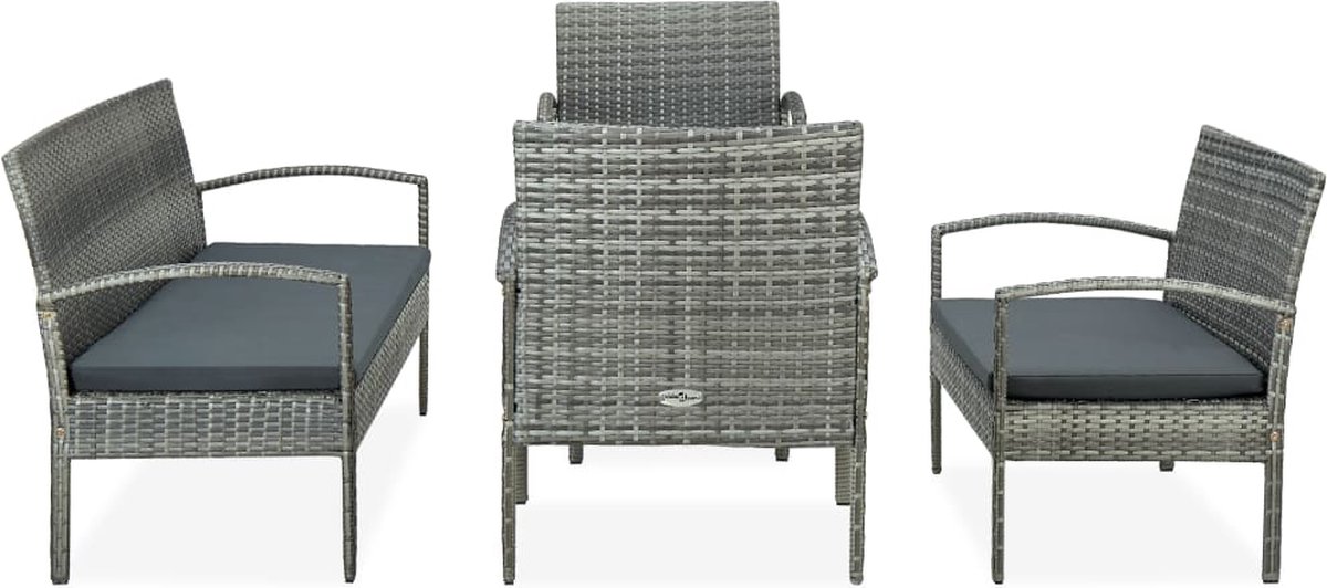Vidaxl 5-delige Loungeset Met Kussens Poly Rattan - Grijs