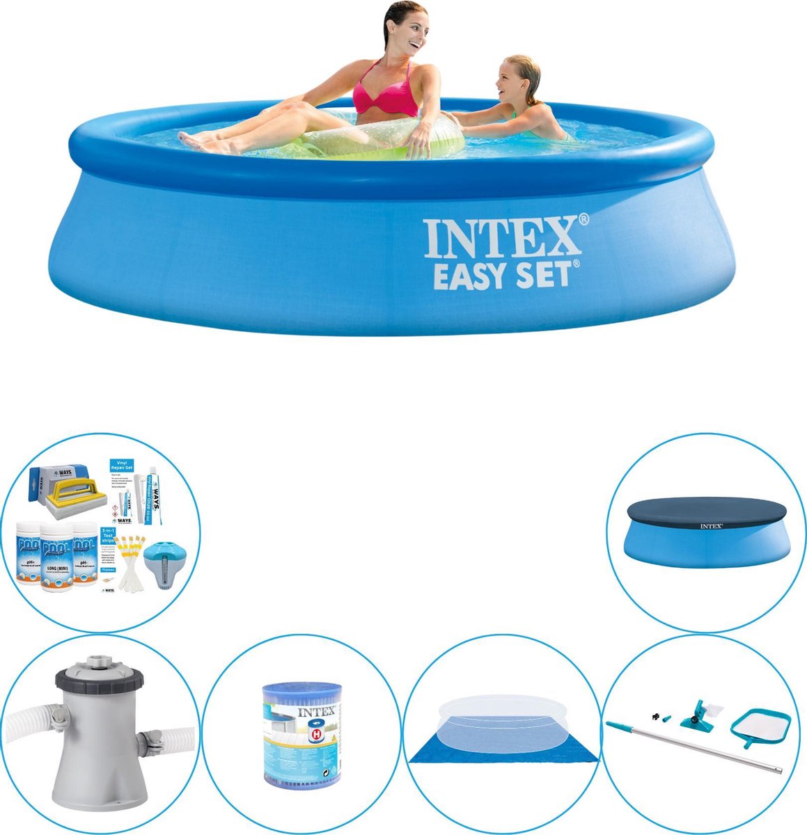 Intex Zwembad Met Accessoires - Easy Set Rond 244x61 Cm - Blauw