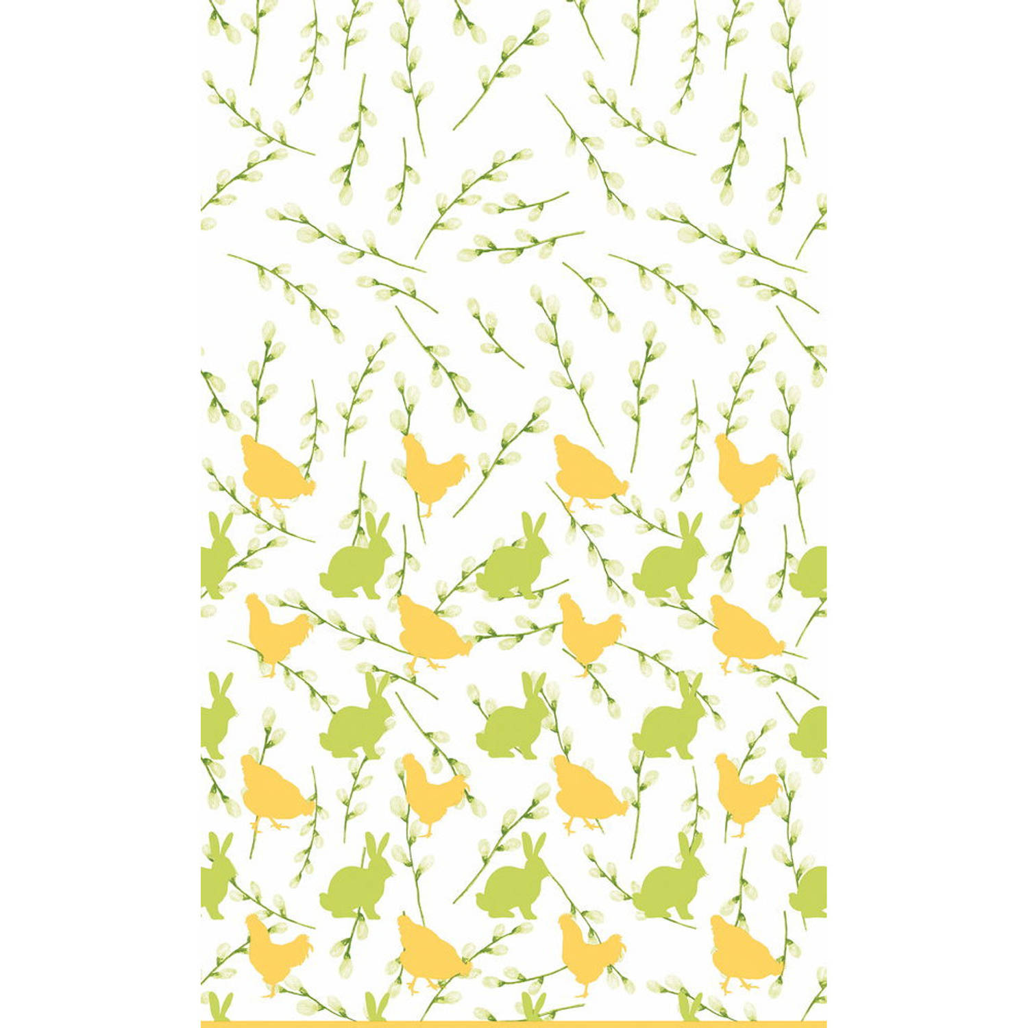 Duni Pasen Tafelkleed/tafellaken Konijnen En Hanen Geel / 138 X 220 Cm - Pasen Thema Papieren Tafeldecoraties - Groen
