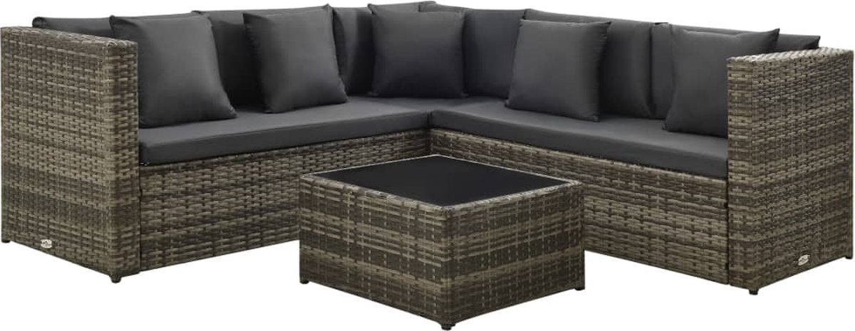 Vidaxl 4-delige Loungeset Met Kussens Poly Rattan - Grijs