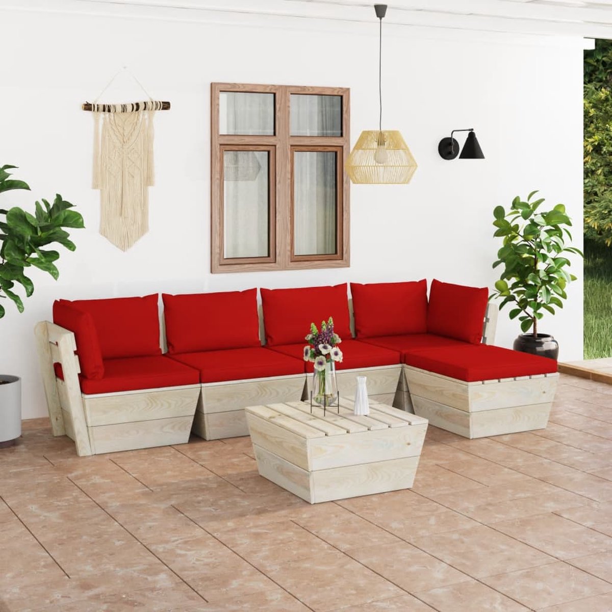 Vidaxl 6-delige Loungeset Met Kussens Pallet Vurenhout - Rood