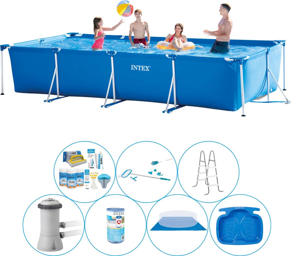 Intex Frame Pool Rechthoekig 450x220x84 Cm - 8-delig - Alles In 1 Zwembad Pakket - Blauw