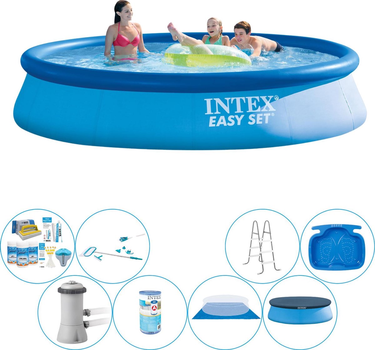 Intex Zwembad Comfort Pakket - Easy Set Rond 396x84 Cm - Blauw