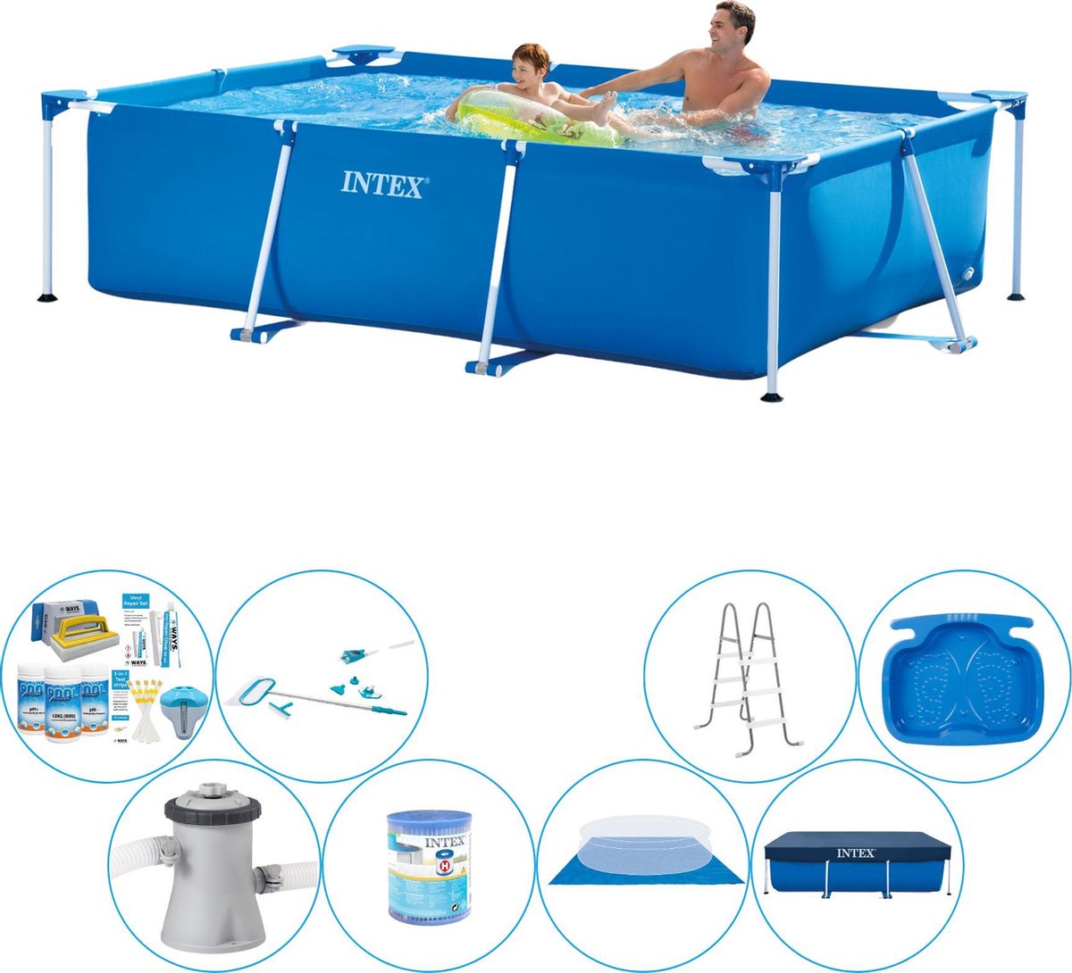 Intex Frame Pool Rechthoekig 260x160x65 Cm - Alles In 1 Zwembad Pakket - Blauw
