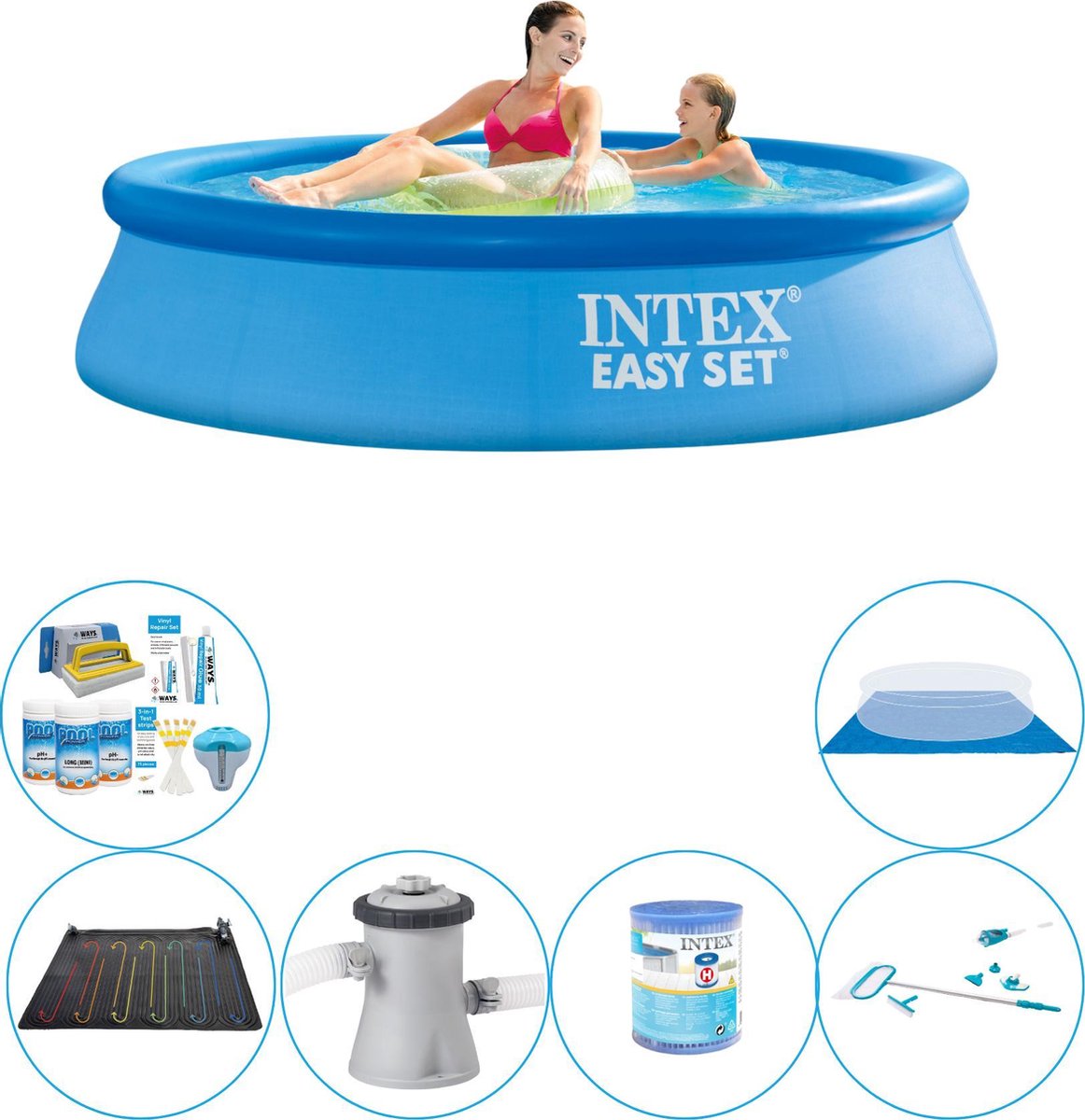 Intex Zwembad Deal - 7-delig - Easy Set Rond 244x61 Cm - Blauw