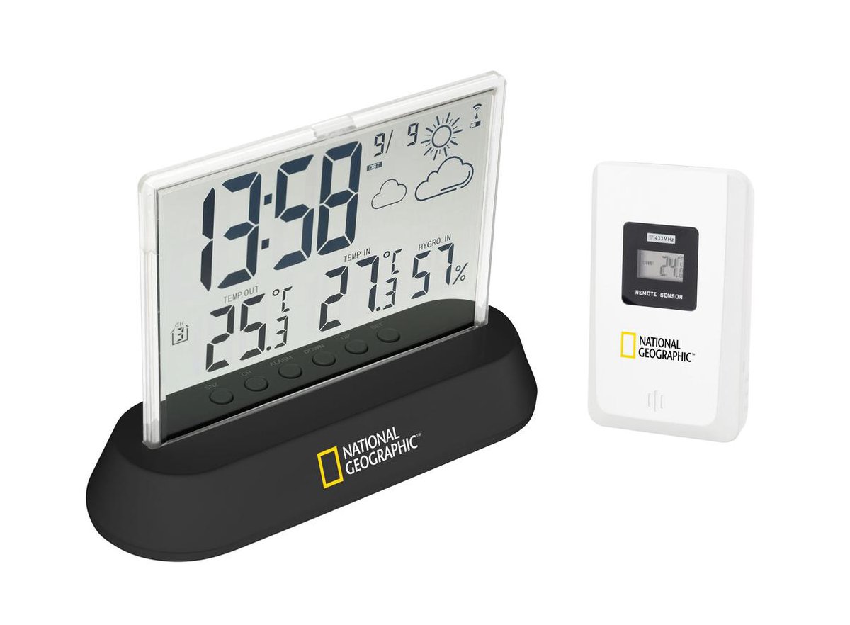 National Geographic Weerstation Transparant 14 Cm 2-delig - Zwart