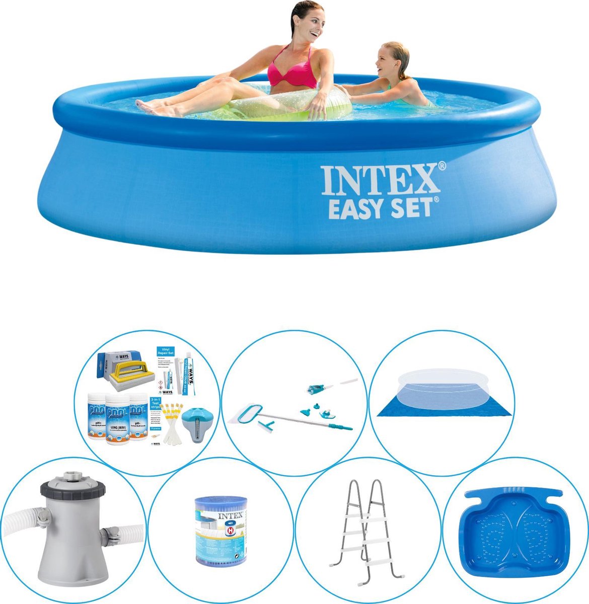 Intex Zwembad Comfort Pakket - 8-delig - Easy Set Rond 244x61 Cm - Blauw