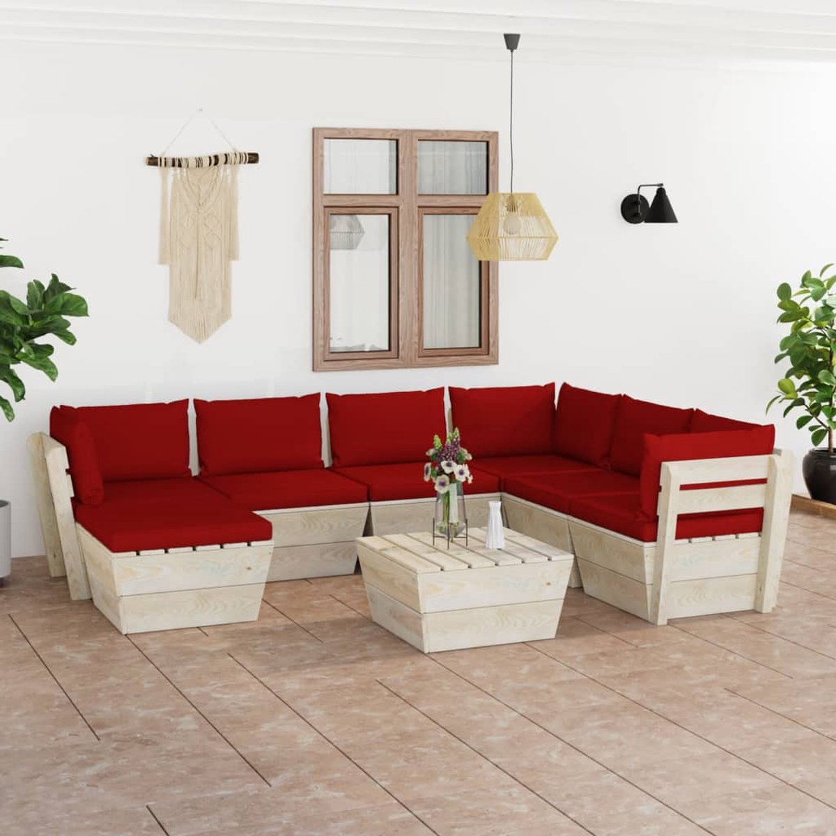 Vidaxl 8-delige Loungeset Met Kussens Pallet Vurenhout - Rood