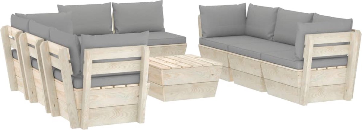 Vidaxl 9-delige Loungeset Met Kussens Pallet Vurenhout - Grijs