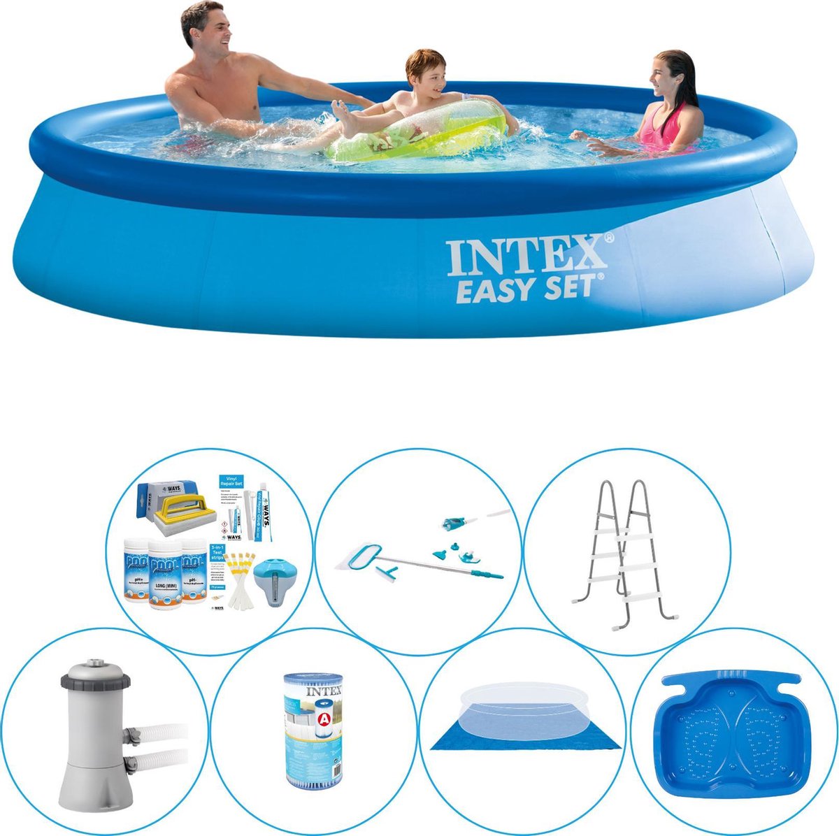 Intex Easy Set Rond 366x76 Cm - 8-delig - Alles In 1 Zwembad Pakket - Blauw