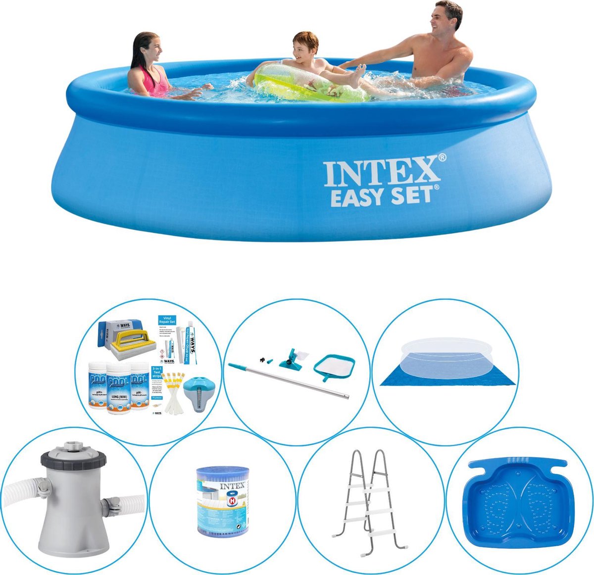 Intex Alles In 1 Zwembad Pakket - 8-delig - Easy Set Rond 305x76 Cm - Blauw
