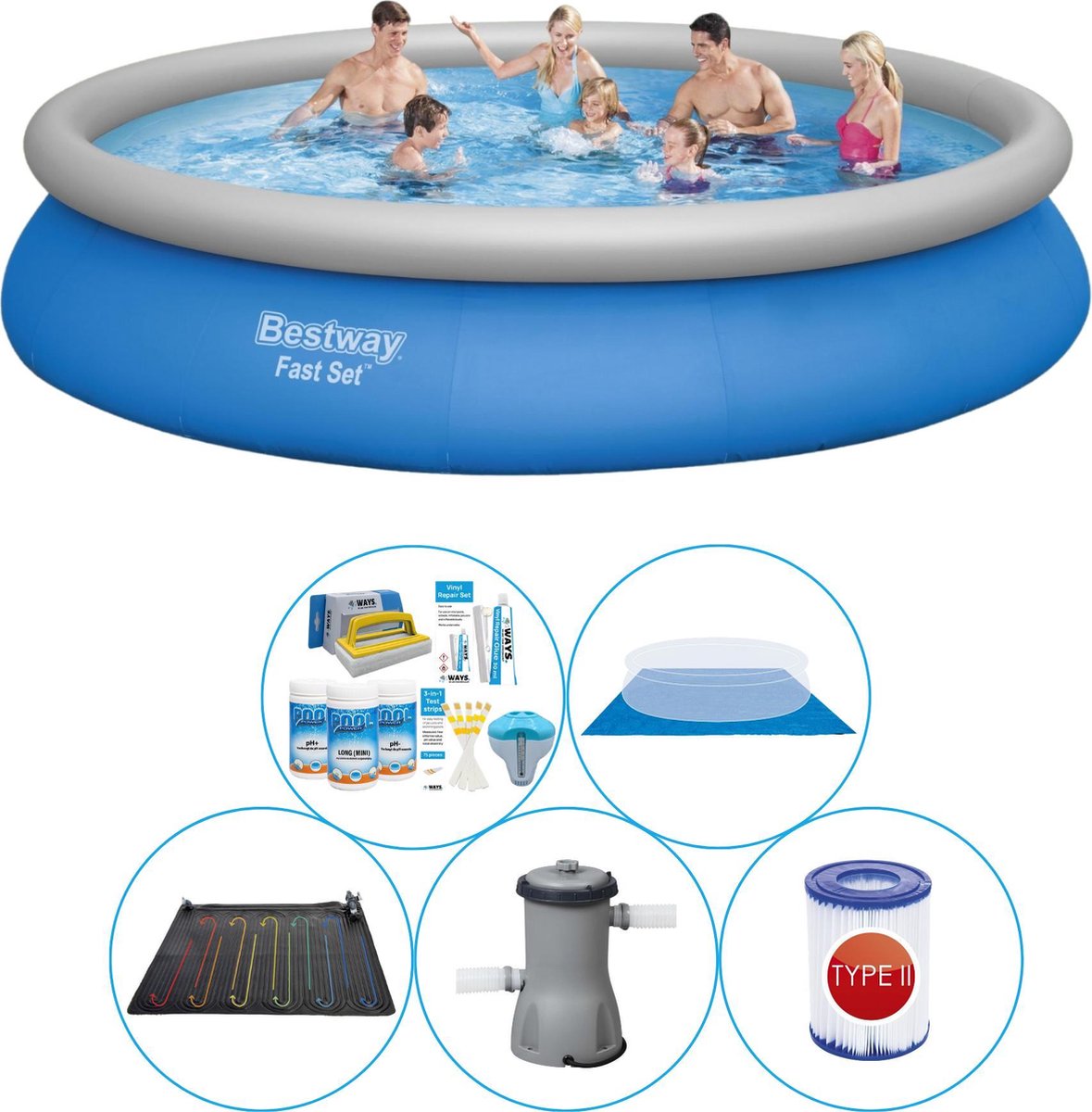 Bestway Fast Set Rond 457x84 Cm - 6-delig - Zwembad Combi Deal - Blauw