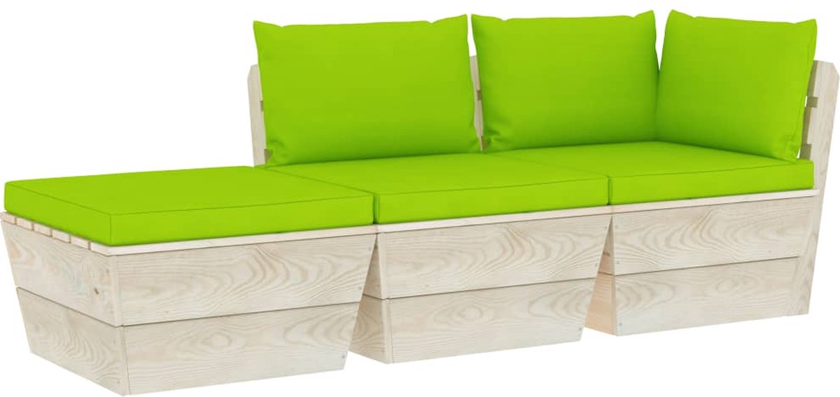 Vidaxl 3-delige Loungeset Met Kussens Pallet Vurenhout - Groen
