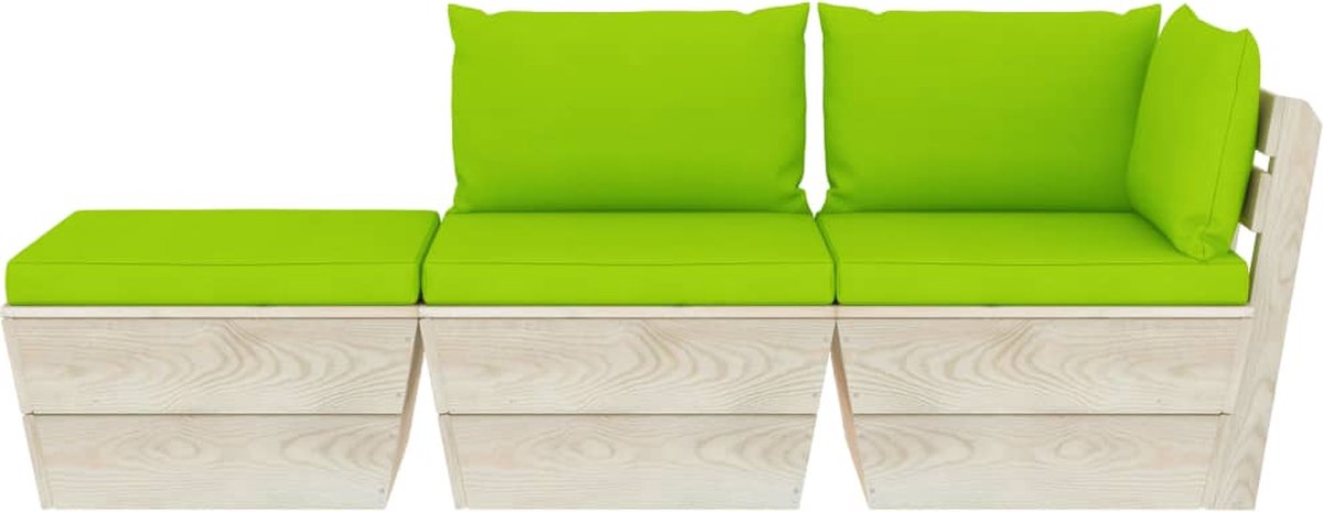 Vidaxl 3-delige Loungeset Met Kussens Pallet Vurenhout - Groen