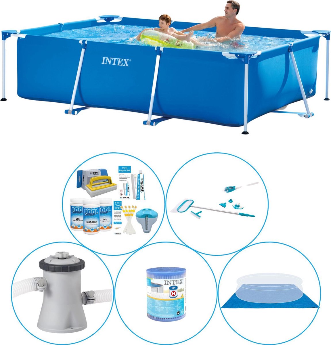 Intex Frame Pool Rechthoekig 260x160x65 Cm - 6-delig - Zwembad Met Accessoires - Blauw